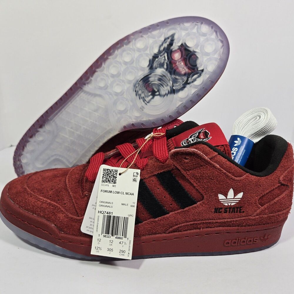 Mens 12.5 Adidas Forum Low NCAA NC State Wolfpack Red Black Suede Shoes HQ7481